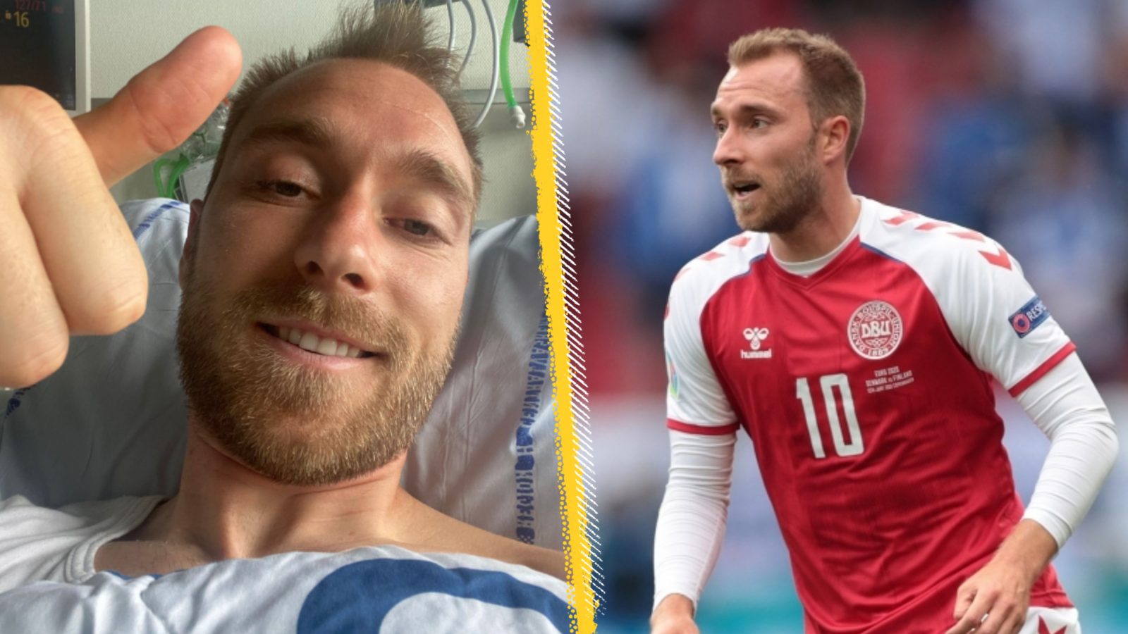 Danish footballer, Christian Eriksen before and after his sudden cardiac arrest