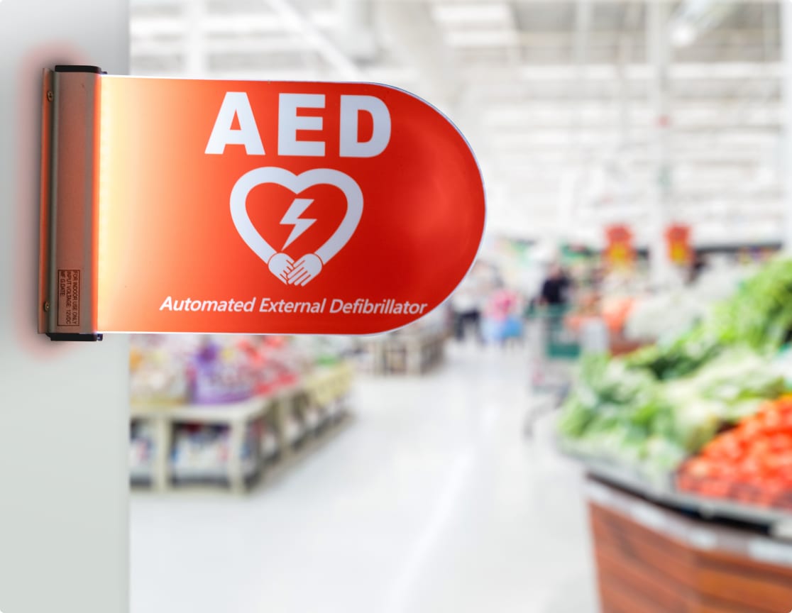 Studies have shown that rapid deployment of public access AEDs in supermarkets drastically improves sudden cardiac arrest survival rates.